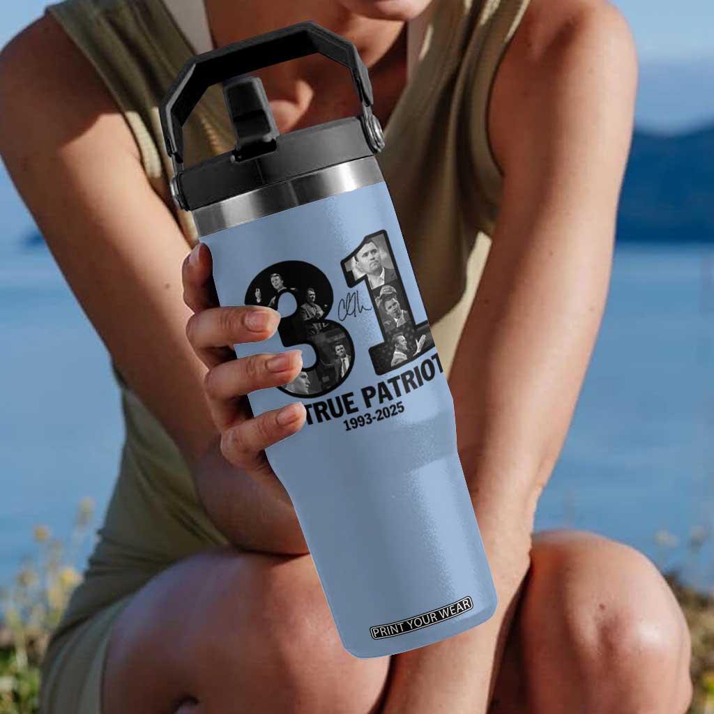 Freedom Number 31 Tribute Graphic Flip Straw Tumbler Thank You Charlie Kirk A True Patriot Memorial TS02 One Size: 30 oz Light Blue Print Your Wear