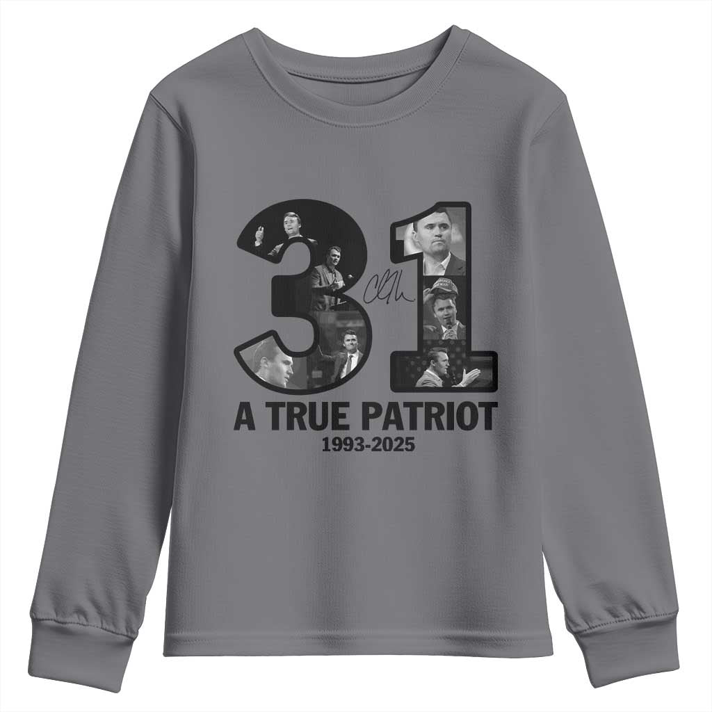 Freedom Number 31 Tribute Graphic Youth Sweatshirt Thank You Charlie Kirk A True Patriot Memorial TS02 Charcoal Print Your Wear