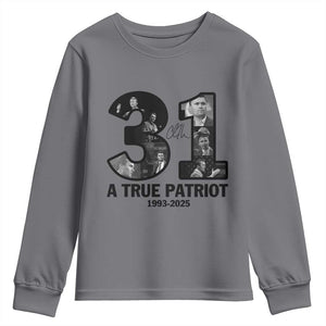 Freedom Number 31 Tribute Graphic Youth Sweatshirt Thank You Charlie Kirk A True Patriot Memorial TS02 Charcoal Print Your Wear