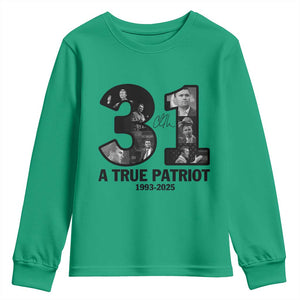 Freedom Number 31 Tribute Graphic Youth Sweatshirt Thank You Charlie Kirk A True Patriot Memorial TS02 Irish Green Print Your Wear