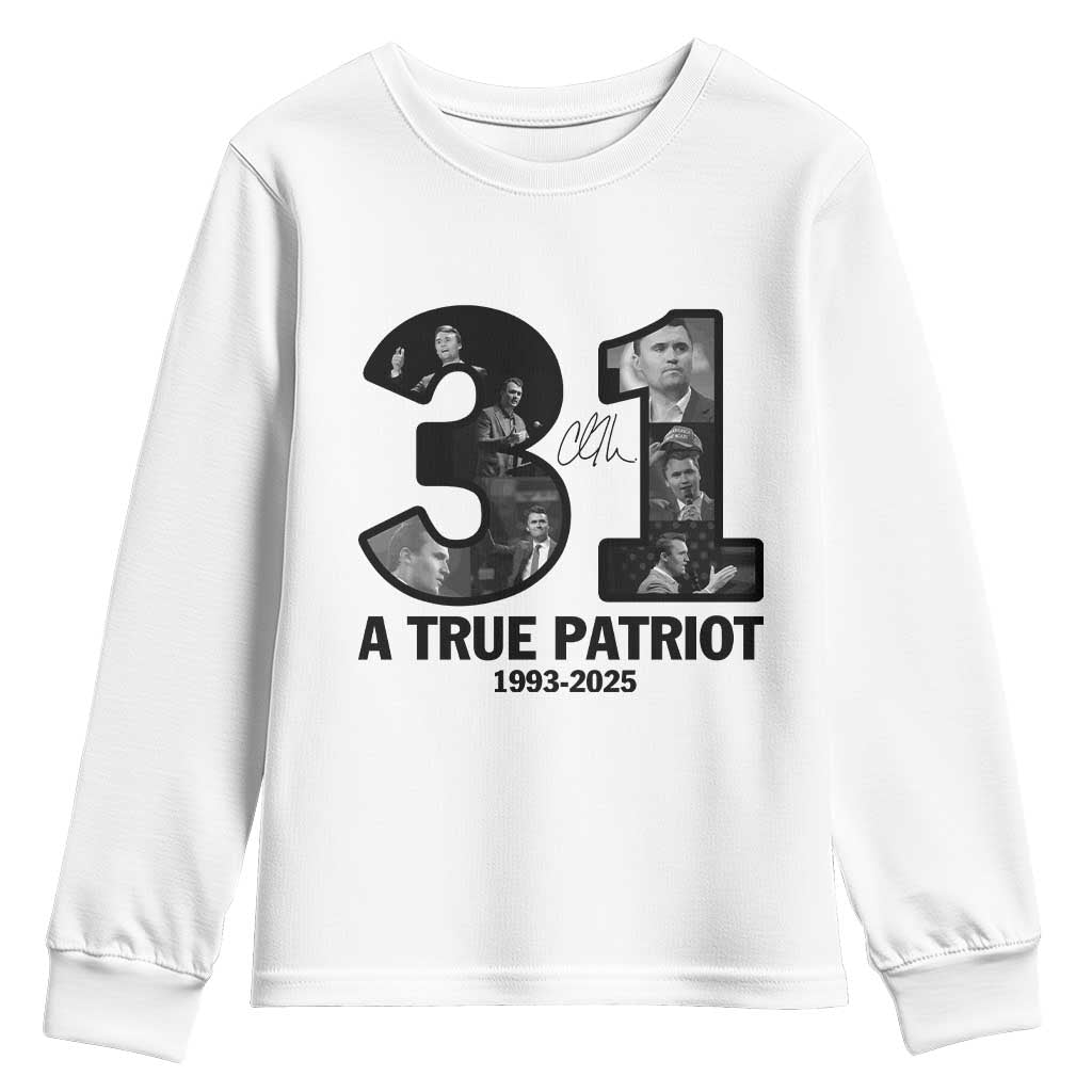 Freedom Number 31 Tribute Graphic Youth Sweatshirt Thank You Charlie Kirk A True Patriot Memorial TS02 White Print Your Wear