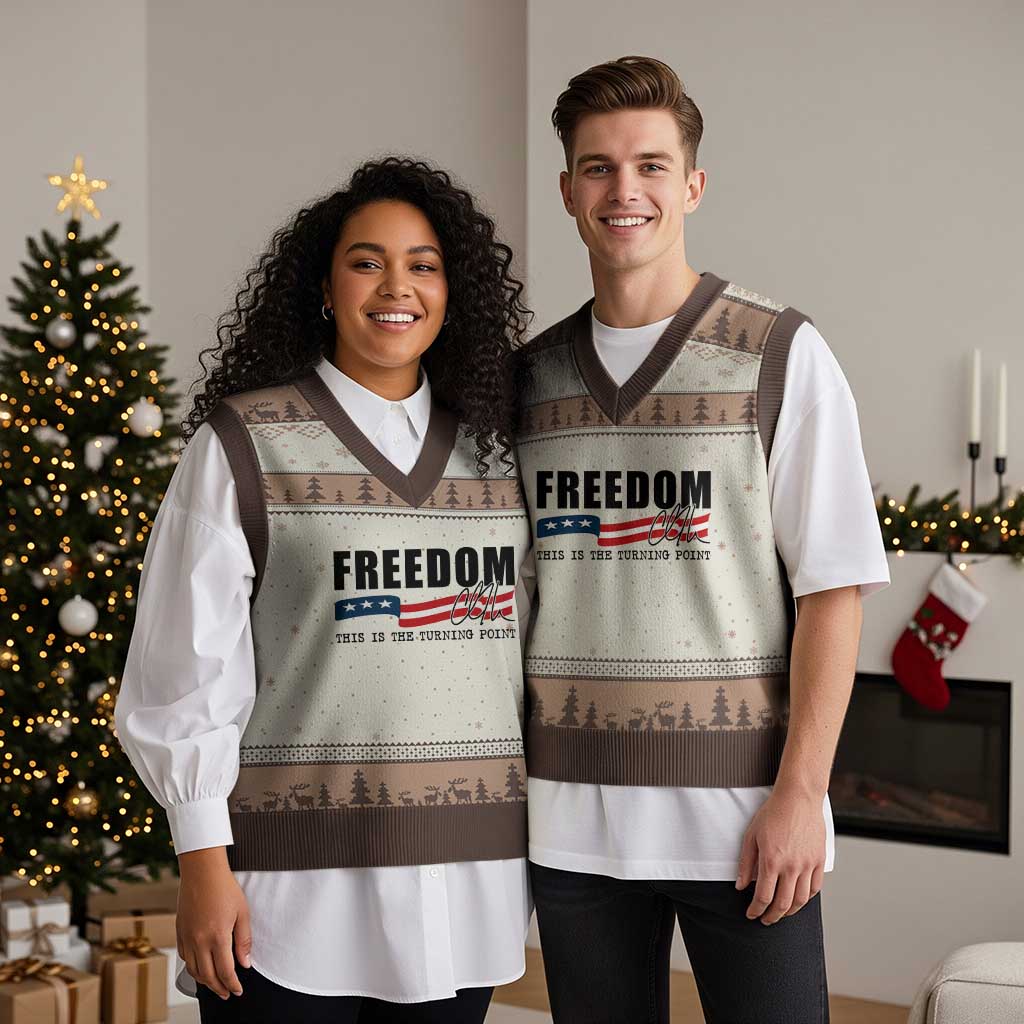 Freedom This Is The Turning Point V-Neck Knit Sweater Vest True Patriot Liberty Defender American Flag TS02 Mocha Mousse Print Your Wear