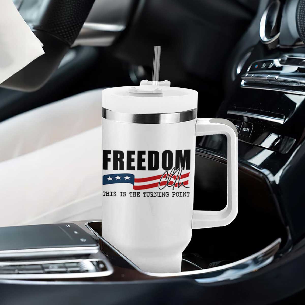 Freedom This Is The Turning Point Tumbler With Handle True Patriot Liberty Defender American Flag TS02 Print Your Wear