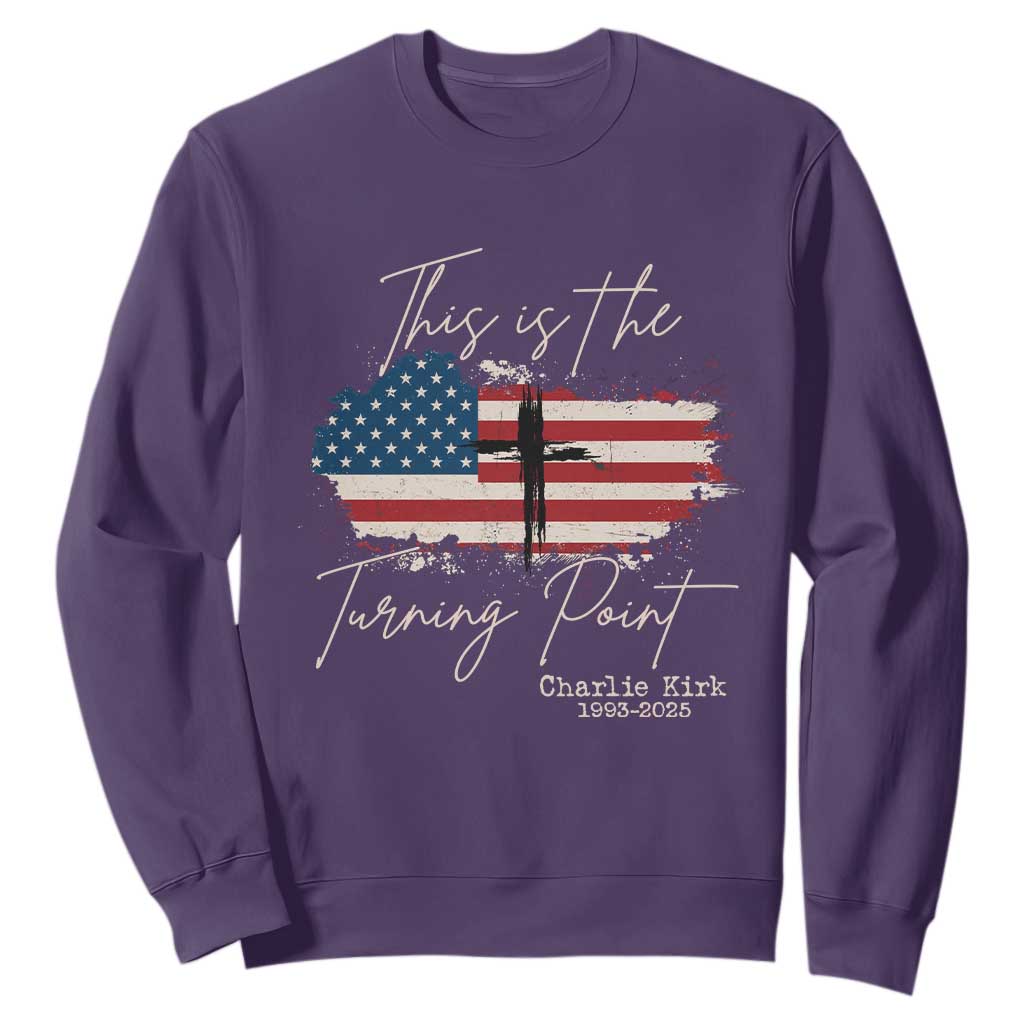 This is The Turning Point Memorial Sweatshirt Tribute to A True Patriot Christian Faith American Flag TS02 Purple Print Your Wear
