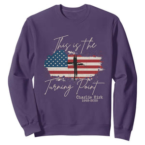 This is The Turning Point Memorial Sweatshirt Tribute to A True Patriot Christian Faith American Flag TS02 Purple Print Your Wear