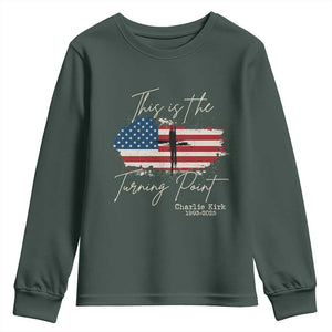 This is The Turning Point Memorial Youth Sweatshirt Tribute to A True Patriot Christian Faith American Flag TS02 Dark Forest Green Print Your Wear