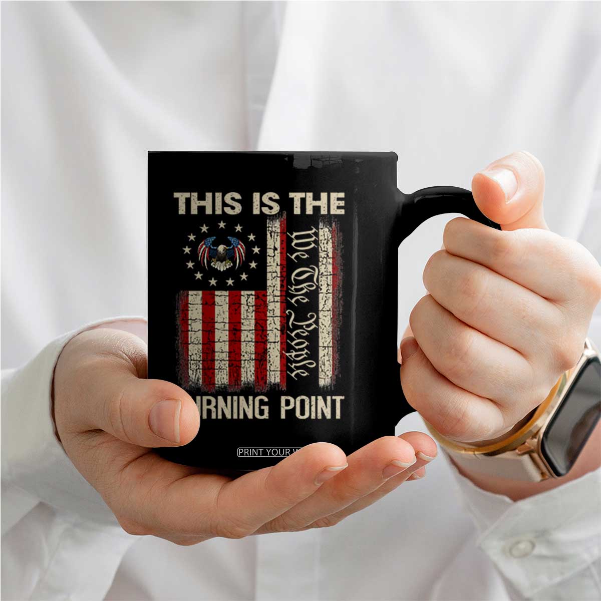 We the People Turning Point Coffee Mug Vintage American Flag and Freedom Patriotic Eagle TS02 Print Your Wear