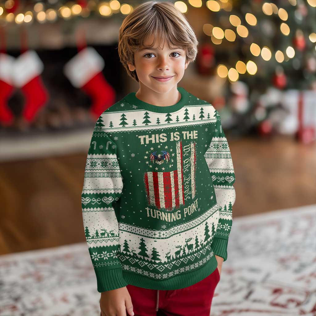 We the People Turning Point Ugly Christmas Sweater Vintage American Flag and Freedom Patriotic Eagle TS02 Forest Green Beige Print Your Wear