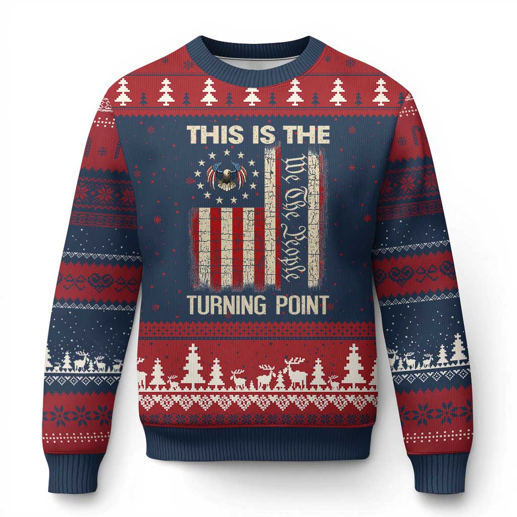 We the People Turning Point Ugly Christmas Sweater Vintage American Flag and Freedom Patriotic Eagle TS02 Navy Red Print Your Wear