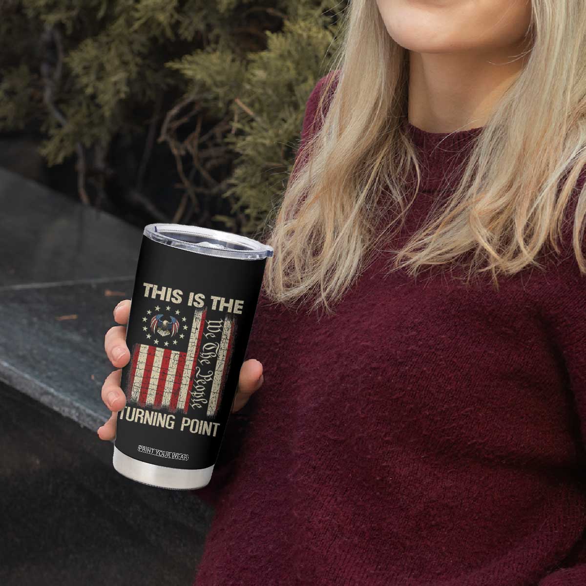 We the People Turning Point Tumbler Cup Vintage American Flag and Freedom Patriotic Eagle TS02 Print Your Wear