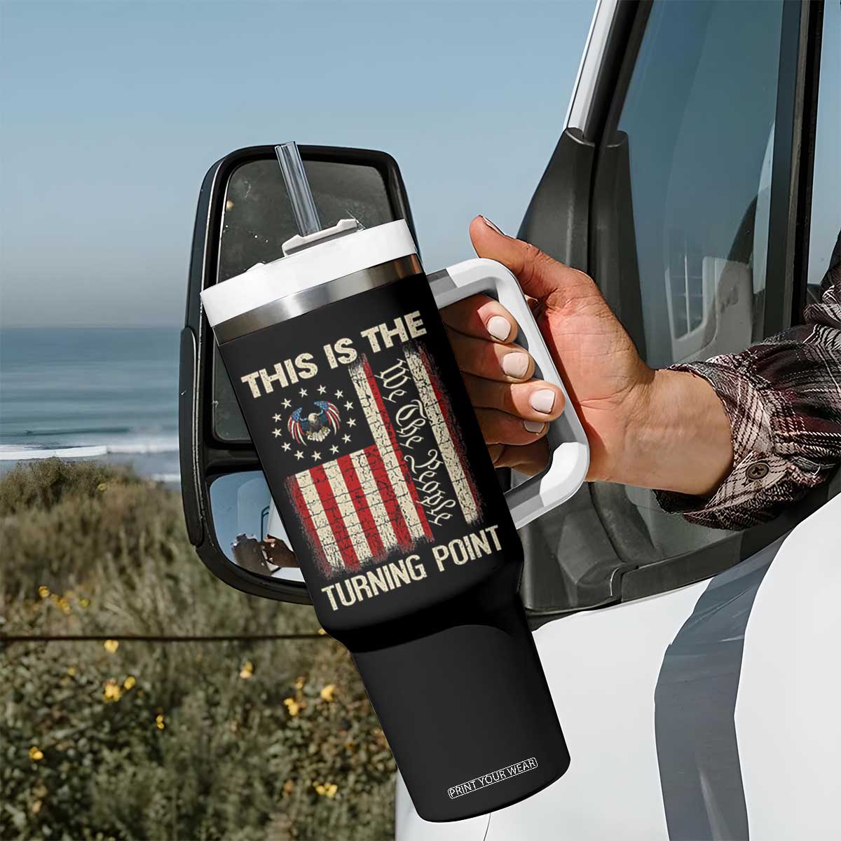 We the People Turning Point Tumbler With Handle Vintage American Flag and Freedom Patriotic Eagle TS02 Print Your Wear