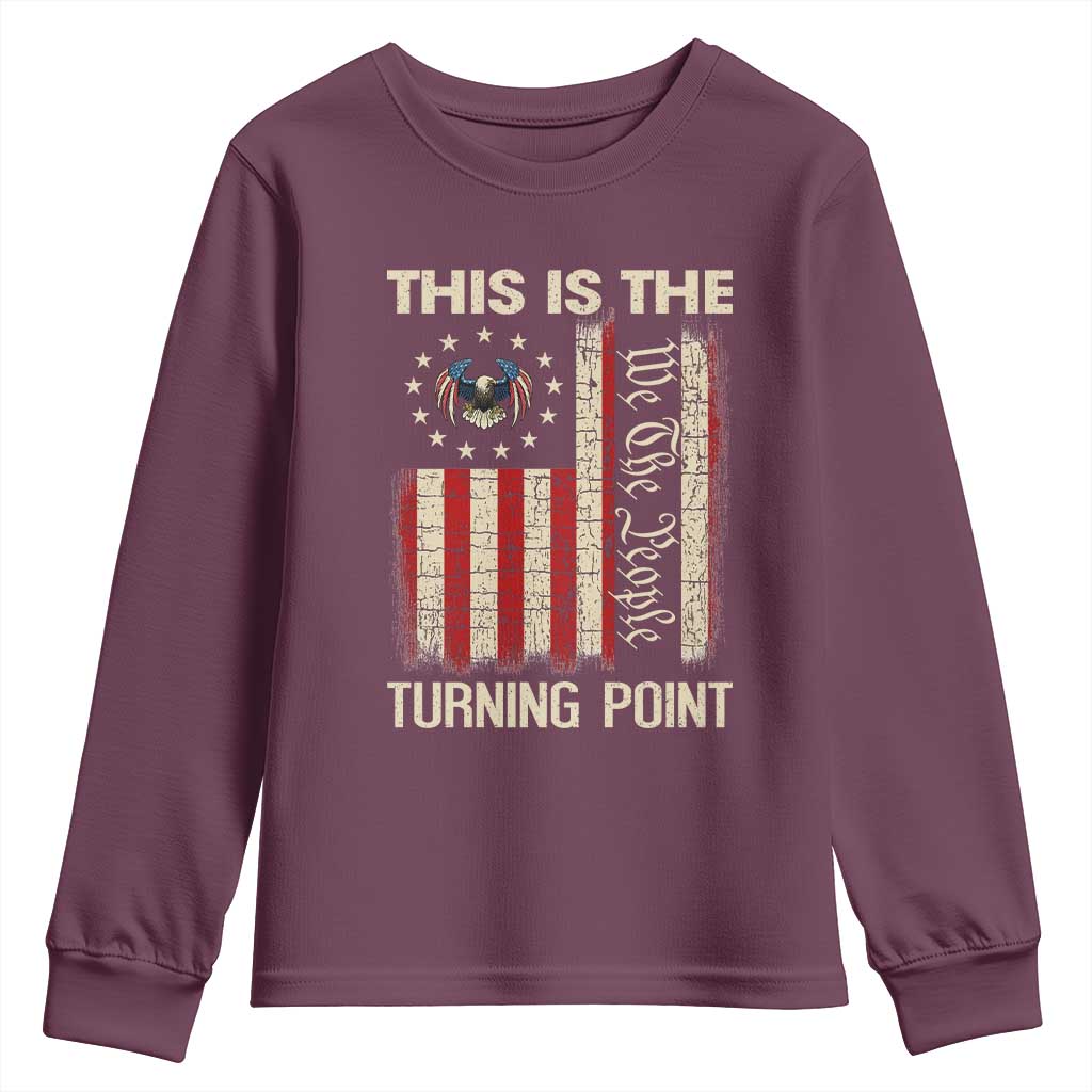 We the People Turning Point Youth Sweatshirt Vintage American Flag and Freedom Patriotic Eagle TS02 Maroon Print Your Wear