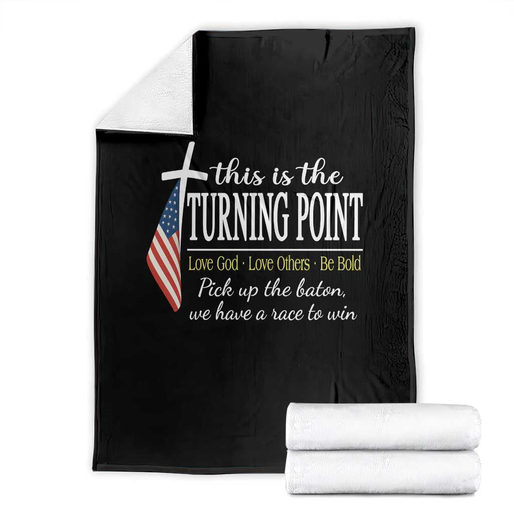 Faith Fueled Turning Point Throw Blanket Christian Patriot Cross and American Flag TS02 Black Print Your Wear