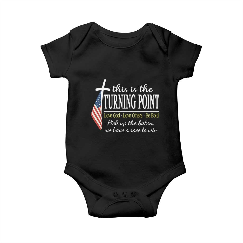 Faith Fueled Turning Point Baby Onesie Christian Patriot Cross and American Flag TS02 Black Print Your Wear