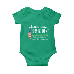 Faith Fueled Turning Point Baby Onesie Christian Patriot Cross and American Flag TS02 Irish Green Print Your Wear