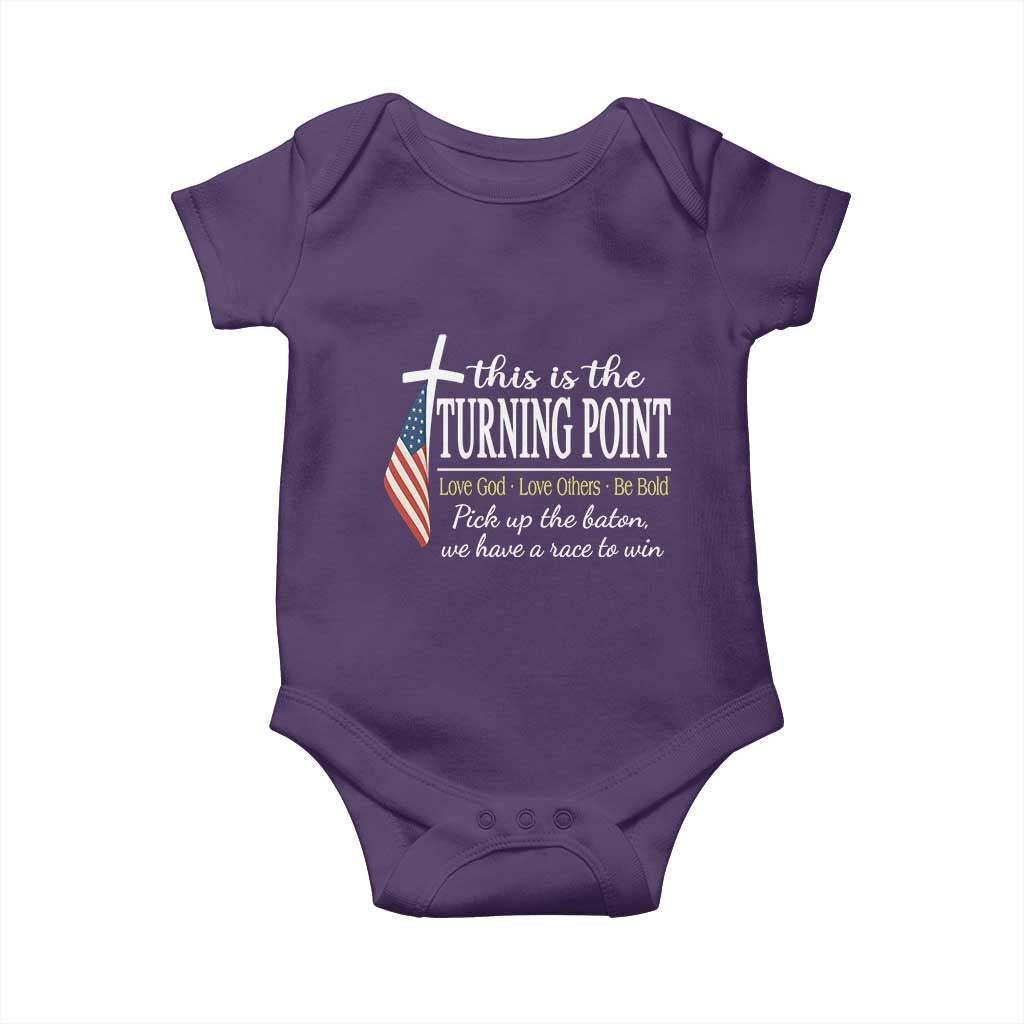 Faith Fueled Turning Point Baby Onesie Christian Patriot Cross and American Flag TS02 Purple Print Your Wear