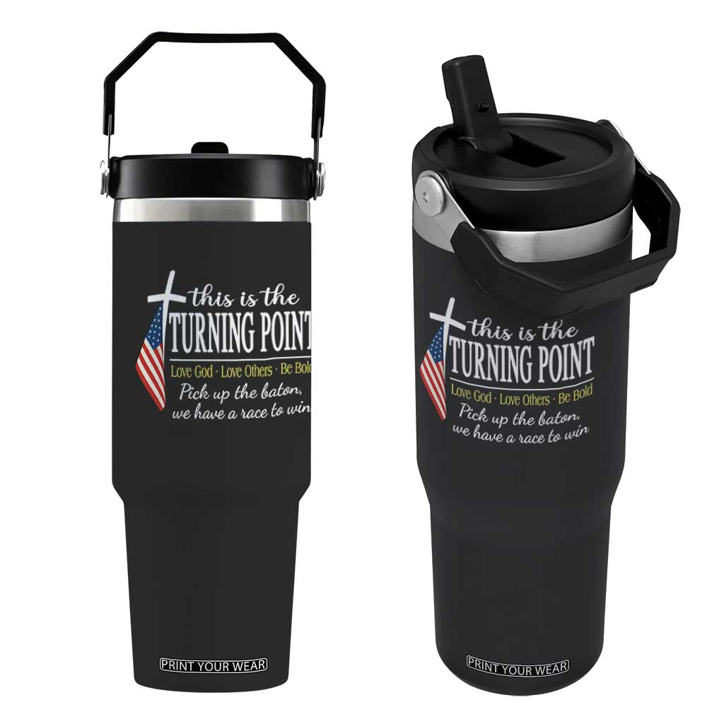 Faith Fueled Turning Point Flip Straw Tumbler Christian Patriot Cross and American Flag TS02 One Size: 30 oz Black Print Your Wear