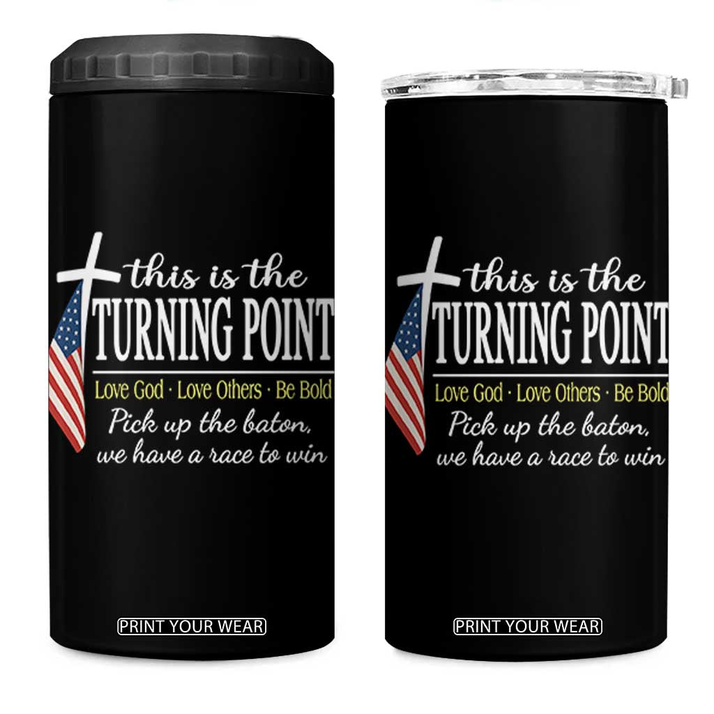 Faith Fueled Turning Point 4 in 1 Can Cooler Tumbler Christian Patriot Cross and American Flag TS02 One Size: 16 oz Black Print Your Wear