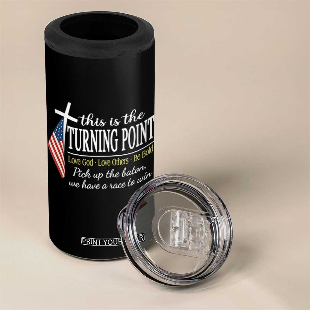 Faith Fueled Turning Point 4 in 1 Can Cooler Tumbler Christian Patriot Cross and American Flag TS02 Print Your Wear