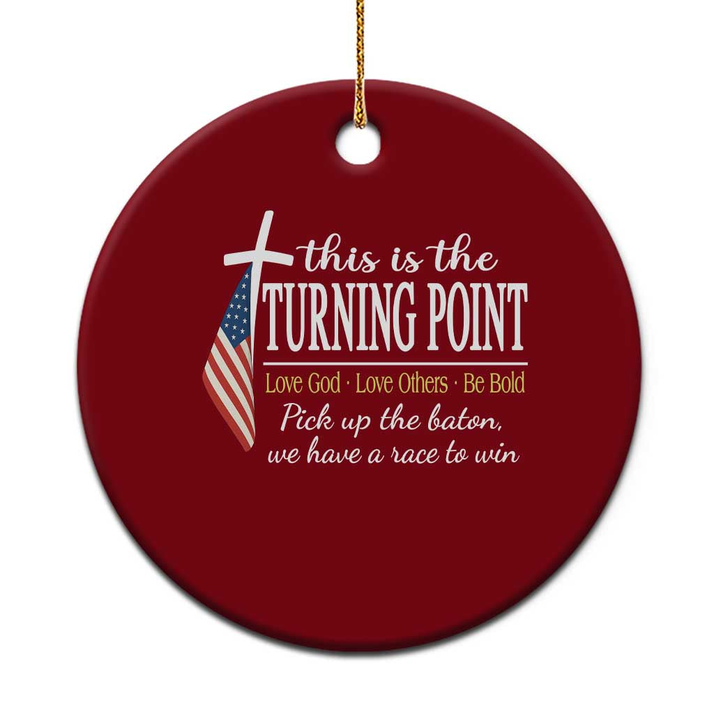 Faith Fueled Turning Point Ceramic Ornament Christian Patriot Cross and American Flag TS02 1pc Red Print Your Wear