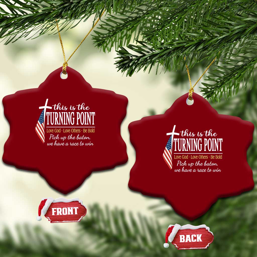 Faith Fueled Turning Point Ceramic Ornament Christian Patriot Cross and American Flag TS02 Print Your Wear