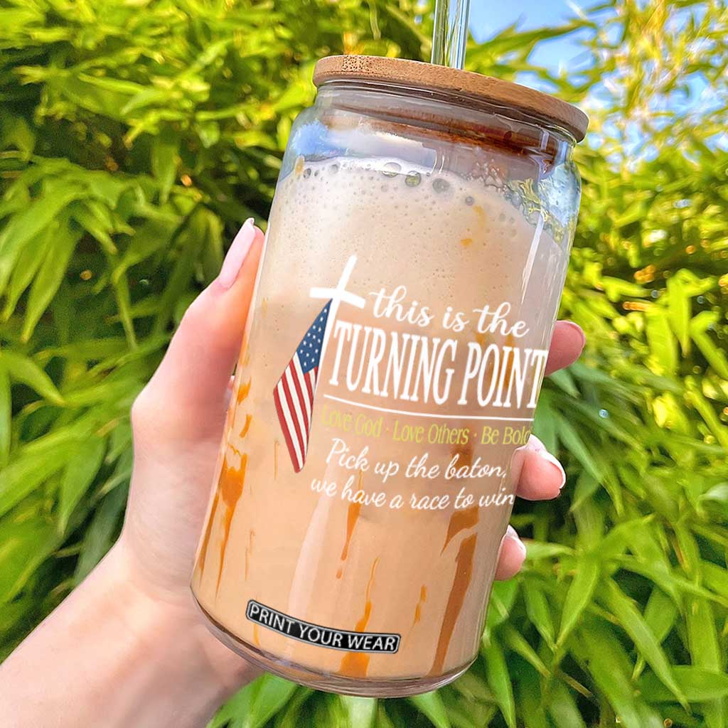 Faith Fueled Turning Point Glass Can Christian Patriot Cross and American Flag TS02 Black Print Your Wear