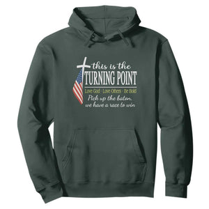 Faith Fueled Turning Point Hoodie Christian Patriot Cross and American Flag TS02 Dark Forest Green Print Your Wear