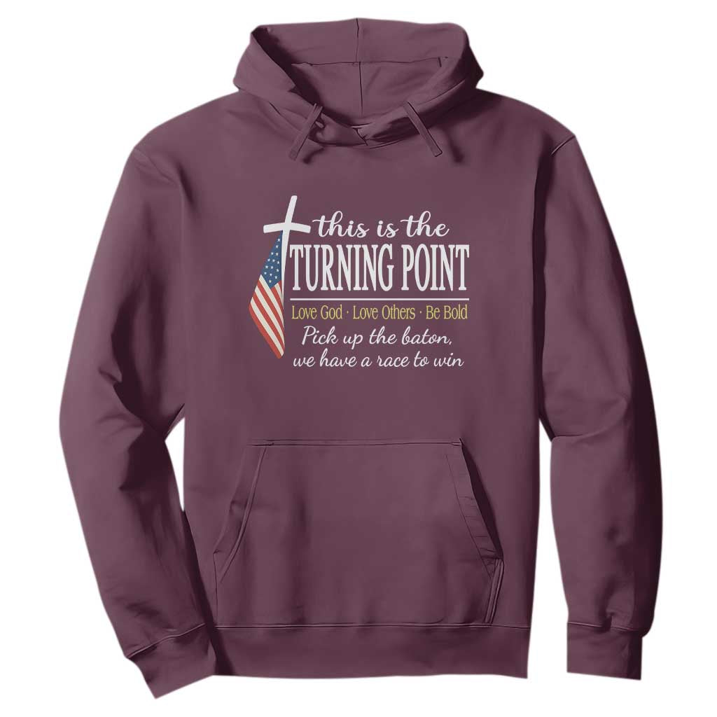 Faith Fueled Turning Point Hoodie Christian Patriot Cross and American Flag TS02 Maroon Print Your Wear