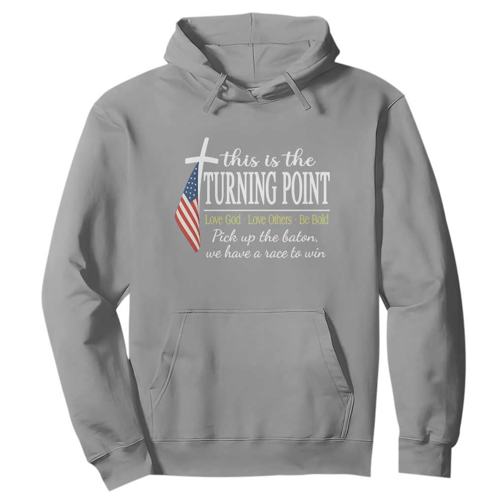 Faith Fueled Turning Point Hoodie Christian Patriot Cross and American Flag TS02 Sport Gray Print Your Wear