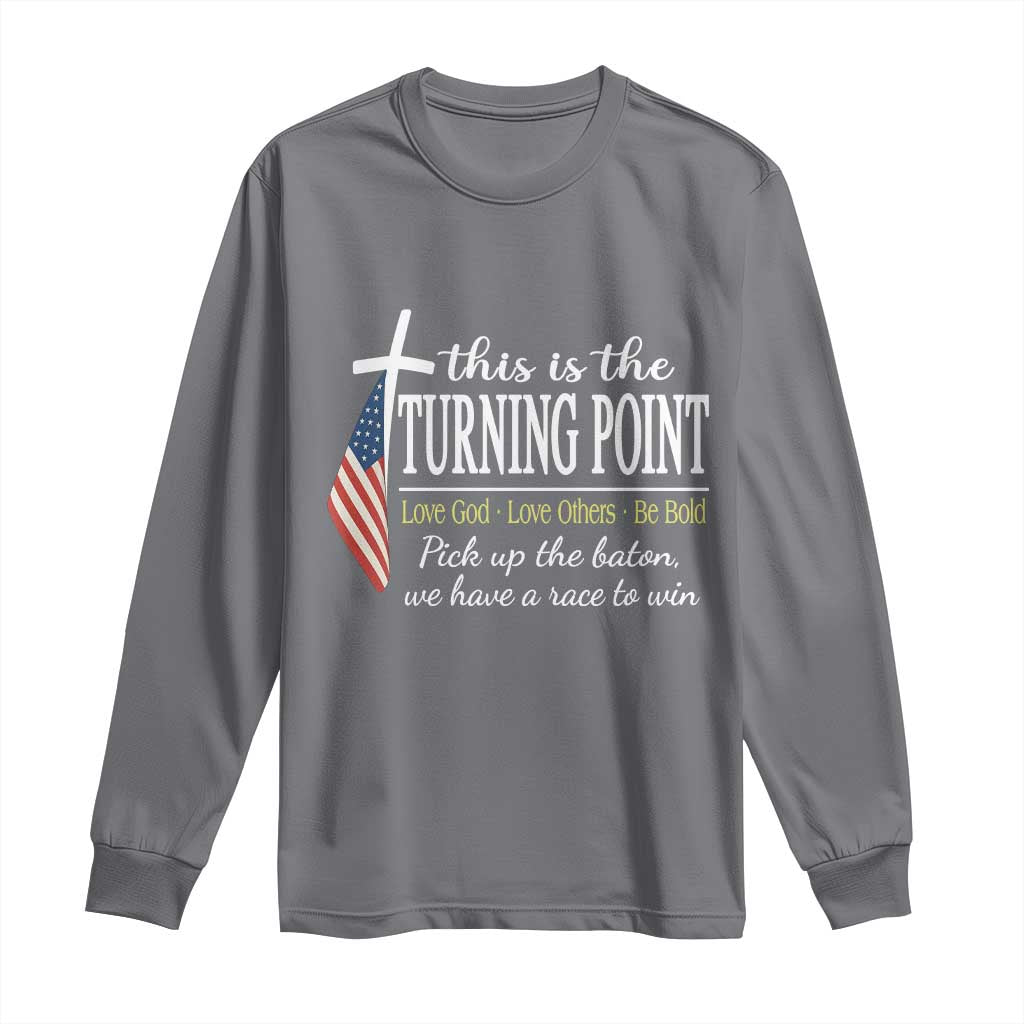 Faith Fueled Turning Point Long Sleeve Shirt Christian Patriot Cross and American Flag TS02 Charcoal Print Your Wear