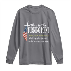 Faith Fueled Turning Point Long Sleeve Shirt Christian Patriot Cross and American Flag TS02 Charcoal Print Your Wear