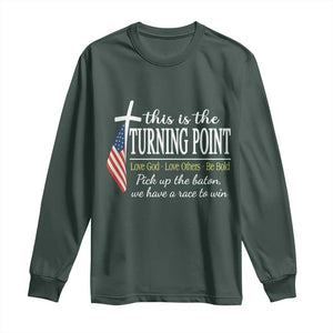 Faith Fueled Turning Point Long Sleeve Shirt Christian Patriot Cross and American Flag TS02 Dark Forest Green Print Your Wear