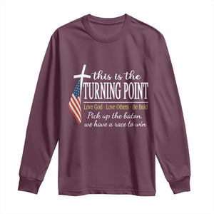 Faith Fueled Turning Point Long Sleeve Shirt Christian Patriot Cross and American Flag TS02 Maroon Print Your Wear