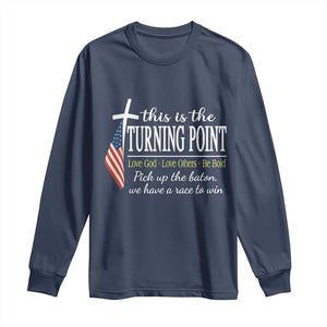 Faith Fueled Turning Point Long Sleeve Shirt Christian Patriot Cross and American Flag TS02 Navy Print Your Wear