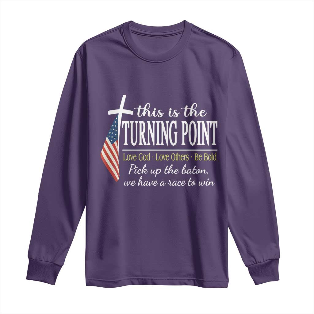 Faith Fueled Turning Point Long Sleeve Shirt Christian Patriot Cross and American Flag TS02 Purple Print Your Wear
