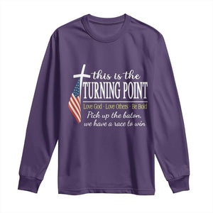 Faith Fueled Turning Point Long Sleeve Shirt Christian Patriot Cross and American Flag TS02 Purple Print Your Wear