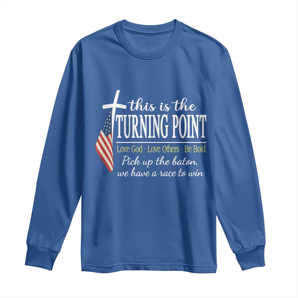Faith Fueled Turning Point Long Sleeve Shirt Christian Patriot Cross and American Flag TS02 Royal Blue Print Your Wear