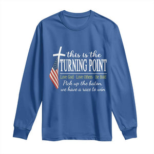Faith Fueled Turning Point Long Sleeve Shirt Christian Patriot Cross and American Flag TS02 Royal Blue Print Your Wear