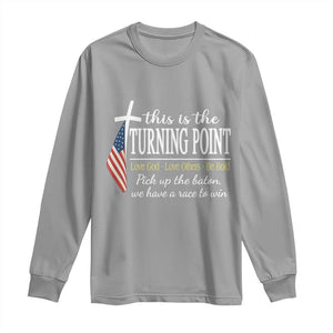Faith Fueled Turning Point Long Sleeve Shirt Christian Patriot Cross and American Flag TS02 Sport Gray Print Your Wear