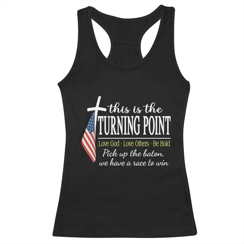 Faith Fueled Turning Point Racerback Tank Top Christian Patriot Cross and American Flag TS02 Black Print Your Wear