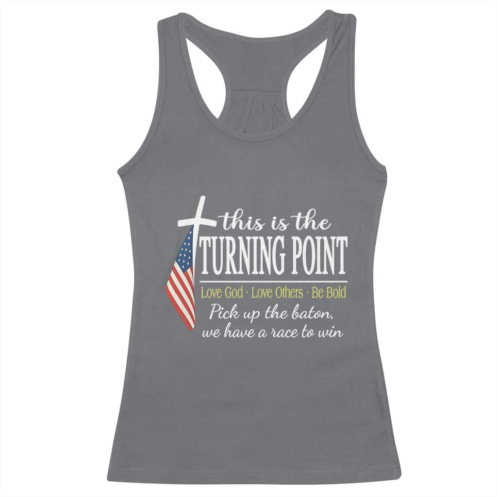 Faith Fueled Turning Point Racerback Tank Top Christian Patriot Cross and American Flag TS02 Charcoal Print Your Wear