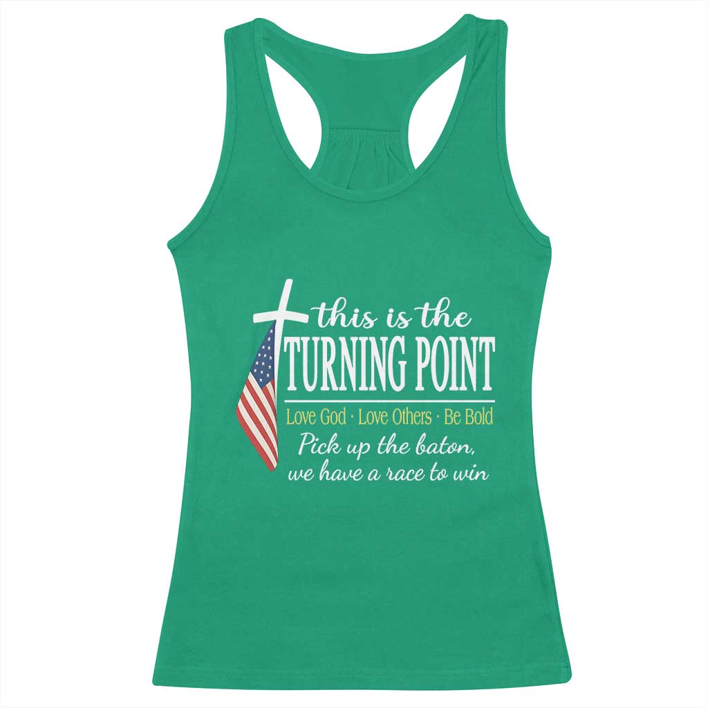 Faith Fueled Turning Point Racerback Tank Top Christian Patriot Cross and American Flag TS02 Irish Green Print Your Wear