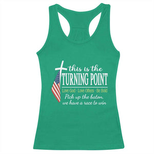 Faith Fueled Turning Point Racerback Tank Top Christian Patriot Cross and American Flag TS02 Irish Green Print Your Wear