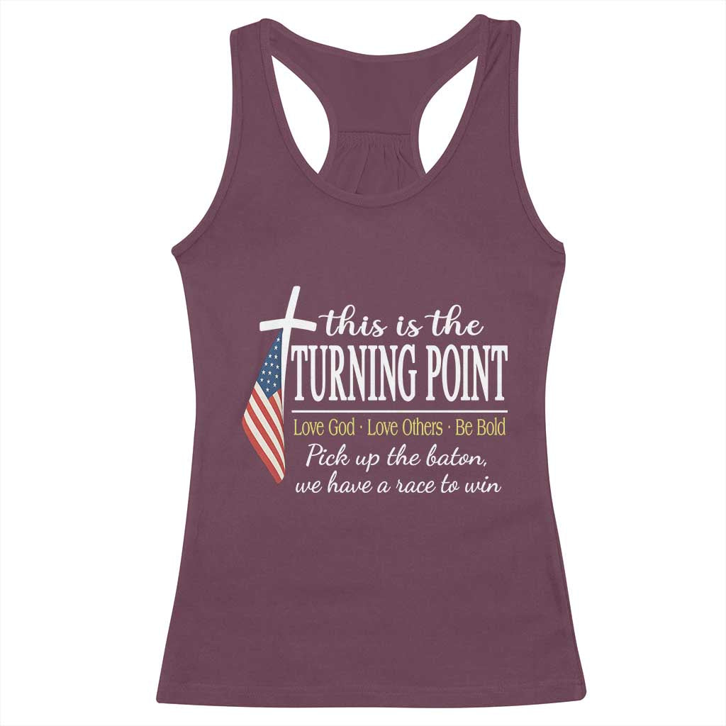 Faith Fueled Turning Point Racerback Tank Top Christian Patriot Cross and American Flag TS02 Maroon Print Your Wear