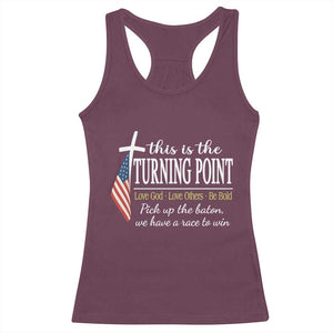 Faith Fueled Turning Point Racerback Tank Top Christian Patriot Cross and American Flag TS02 Maroon Print Your Wear