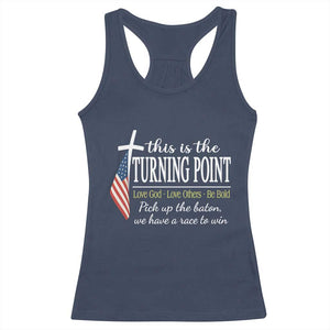 Faith Fueled Turning Point Racerback Tank Top Christian Patriot Cross and American Flag TS02 Navy Print Your Wear