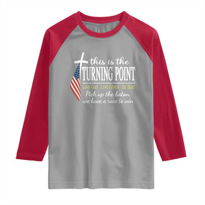 Faith Fueled Turning Point Raglan Shirt Christian Patriot Cross and American Flag TS02 Sport Gray Red Print Your Wear