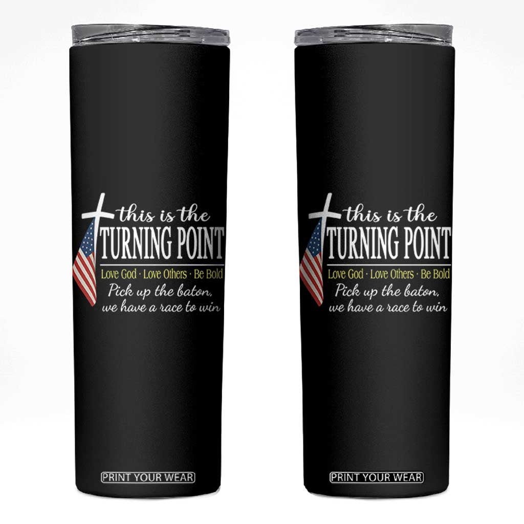 Faith Fueled Turning Point Skinny Tumbler Christian Patriot Cross and American Flag TS02 Black Print Your Wear