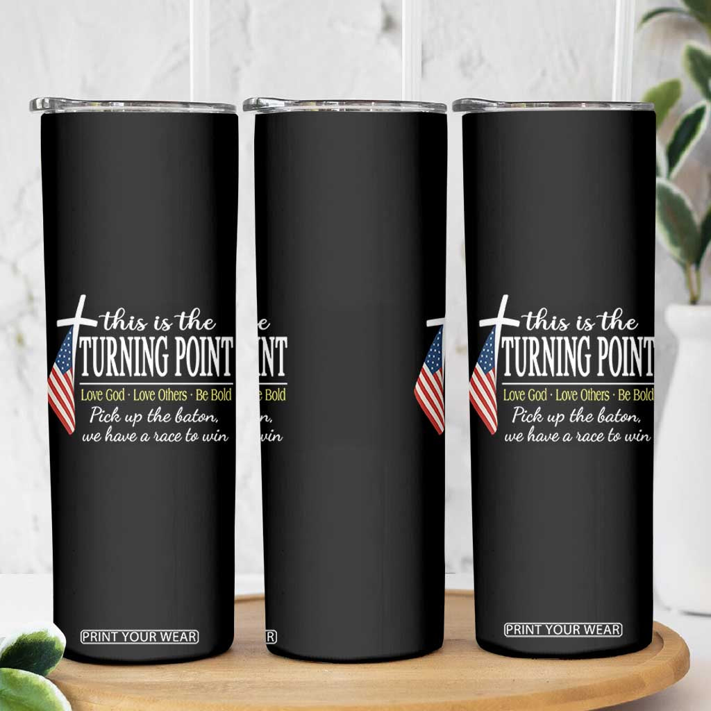 Faith Fueled Turning Point Skinny Tumbler Christian Patriot Cross and American Flag TS02 Print Your Wear
