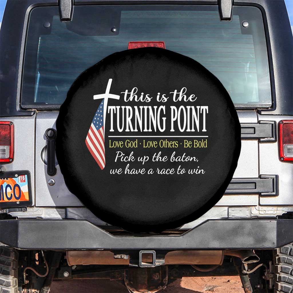 Faith Fueled Turning Point Spare Tire Cover Christian Patriot Cross and American Flag TS02 No hole Black Print Your Wear